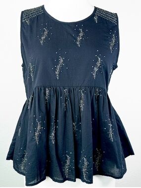 Raga Beaded Peplum Babydoll Top Open Back WhimsigothBoho Festival Tank Sm NWT